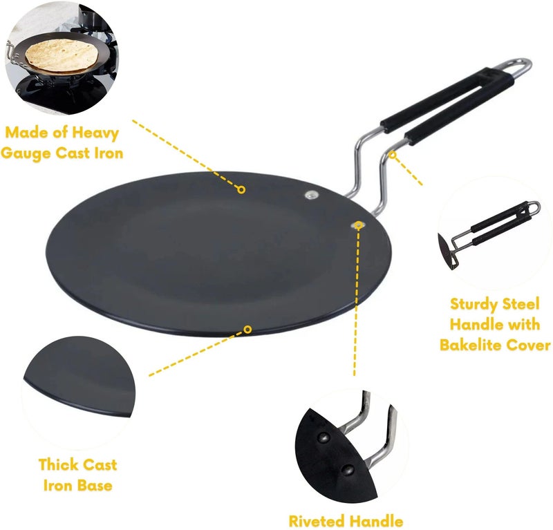 Kashvi طاسة روتي سوداء غير لاصقة بمقبض فولاذي - Image 4